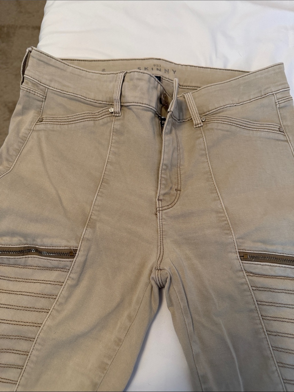White House Black Market Tan Skinny Moto-Style Pants - Picture 10 of 10